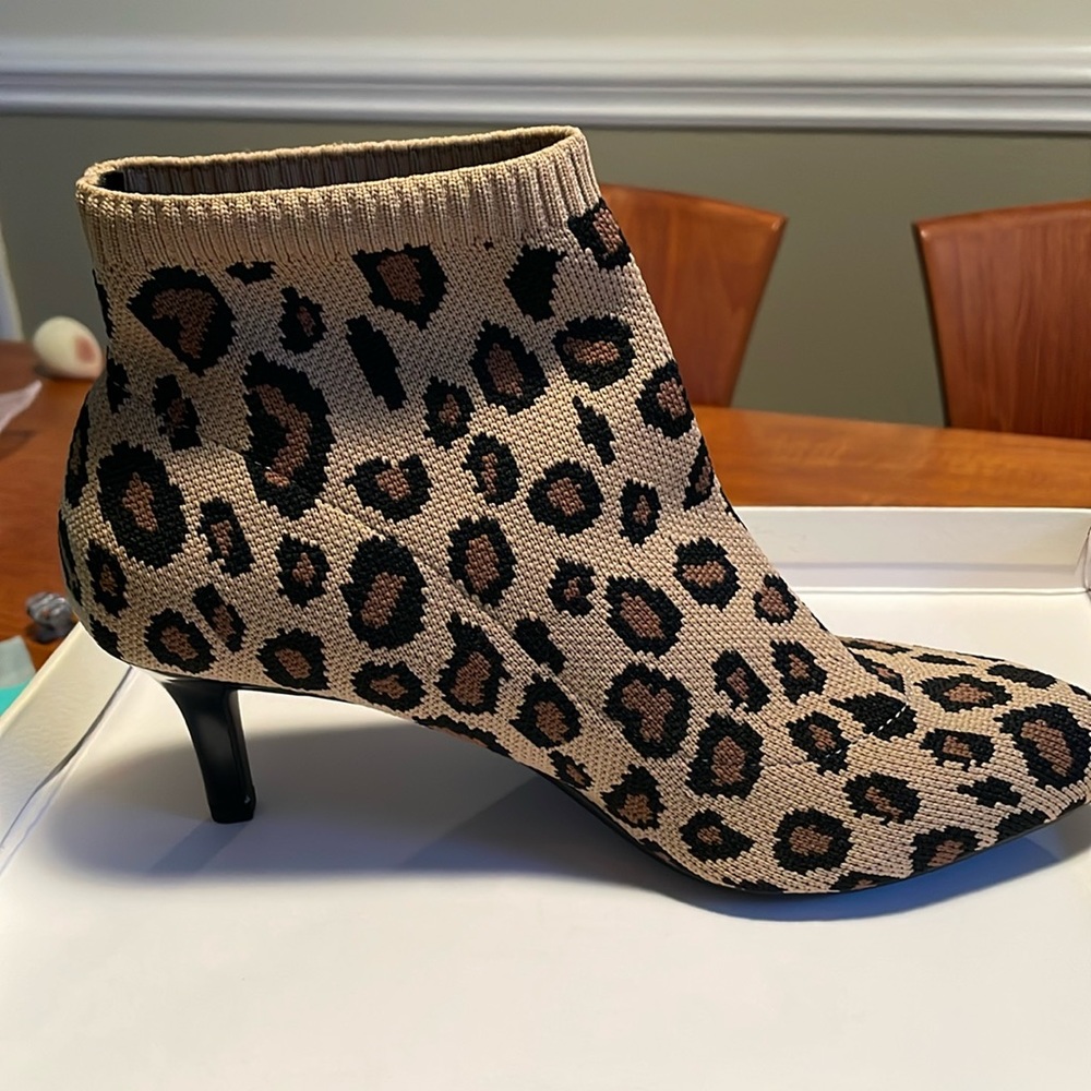 Alex Marie Leopard sock ankle boots. Small heel.
